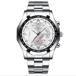 FNGEEN Brand White Steel Quartz Mens Watches Crystal Glass High Definition Luminous Watch Date 44MM Diameter Personality Stylish M281s