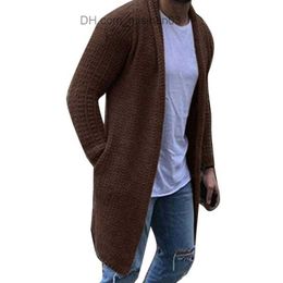 Men's Jackets Fashion Men Jackets Solid Colour Open Front Knit Sweater Coat Loose Pocket Long Cardigan Winter Clothes Thick Warm Sweaters Men's Clothes Z230724