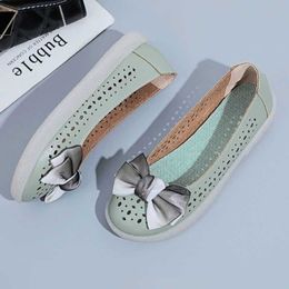 Dress Shoes Green Satin Bowknot Loafers Girl Boutique Green Flats Women's Cutout Shallow Shoes Ladies Comfortable Driving Loafer Black Flats L230724