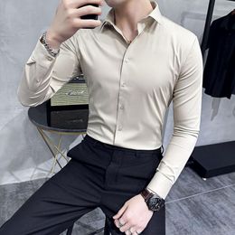 Men's Casual Shirts 2023 Solid Color Shirt Summer Long Sleeve Business Formal Dress Slim Streetwear Social Blouse Men Clothing