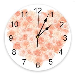 Wall Clocks Roses Pink Hearts Clock Living Room Home Decor Large Round Mute Quartz Table Bedroom Decoration Watch