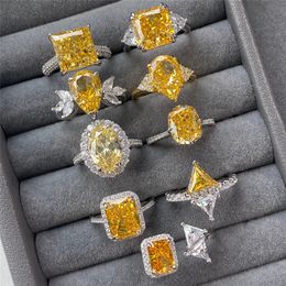 yellow wed diamond designer ring for woman 925 sterling silver 5A 8A zirconia square wedding engagement rings womens luxury Jewellery mother friend gift box size 5-9