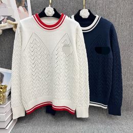 725 2023 Autumn Runway Pullover Brand SAme Style Pullover Sweater White Black Long Sleeve Crew Neck Fashion Clothes High Quality Womens Qian688