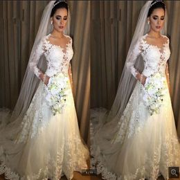 Vestido De Noiva 2021 white Lace Wedding Dresses A-Line Saudi Arabic Long Sleeves Wedding Gowns modest muslim Bridal Dresses Robe 194o