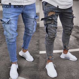 Men's Jeans Jeans Men Pants Casual Cotton Denim Trousers Multi Pocket Cargo Jeans Men New Fashion Denim Pencil Pants Side Pockets Cargo L230724