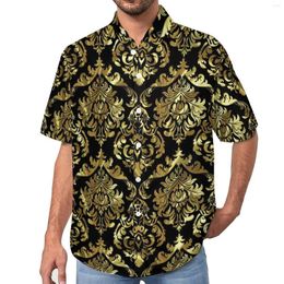 Men's Casual Shirts Baroque Floral Black And Gold Beach Shirt Hawaii Vintage Blouses Mens Print Big Size