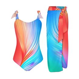 Women's Swimwear Women Vintage Colorblock Abstract Floral Print 1 Piece Swimwear1 Cover UP Two Swimsuit Monokini 230724