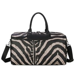 Duffel Bags Large Carry on Suitcase Zebra Pattern Handbag Leather Women Bag Duffels Shoulder Tote For Travel 230724