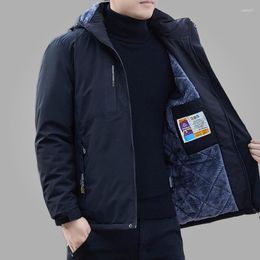 Men's Jackets WIinter Jacket Men Fleece Lined Hooded 2023 Autumn Casual Windproof For Coats Solid Colour Outwear Clothing