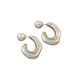 Stud Ins Personality Round Exquisite Pearl C Shape Simple Earrings Ladies Party Gift Drop Delivery Jewelry