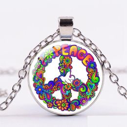 Pendant Necklaces Peace Symbol Art Pictures Necklace Anti-War Sign Glass Cabochon Uni Jewelry Gifts For Friends Drop Delivery Pendants Dh20I