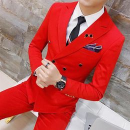 Jackets Pants Solid Color Double Breasted Suit Groom Wedding Suits Men Dress Suit Dinner Party Prom Suit Formal Business C103299