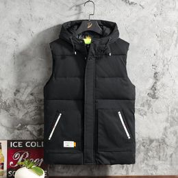 Men's Vests Winter Hooded Vest Men Solid Casual Padded Windproof Warm Sleeveless Jackets Homme Fashion Thicken Waistcoat Male