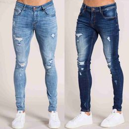 Men's Mens Super Skinny Jeans Men Ripped Stretch Denim Pants Elastic Waist Big Asian Size L230724