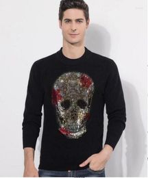 Men's Sweaters Men Rhinestones Sweater Winter Warm Knitted Mens Slim Solid Black High Quality Drill Clothing