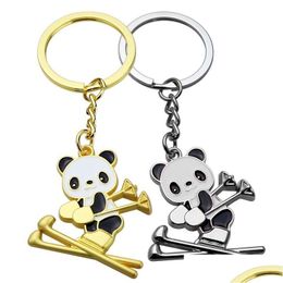 Key Rings Cute Snowboarding Panda Outdoor Cam Hiking Kids Gift Ski Snowboarder Horse Keychain Couple Pendant Jewellery Drop Delivery