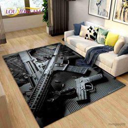 Carpets 3D Rifle Pistol Revolver Gun Area Rug Carpet Rug for Living Room Bedroom Kitchen Doormat Bathroom Anti-slip Floor Mat R230725