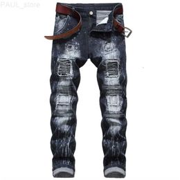 Men's Mens Jeans Style Embroidered Ripped Denim Pants Design Hip Hop Young Trendy Men Straight Slim Large Size Patch Stretch 221123 L230724