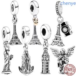 High Quality Sterling Silver Pandora Charm Iron Tower Goddess Prayer Angel Beads Suitable for Women Bracelet Necklace Accessories Fashion Charm