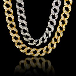 24K Real Gold Plated MIAMI CUBAN LINK Exaggerated Shiny Crystal Rhinestone Necklace Sets Hip Hop Bling Hipster Men Chains 75cm293I