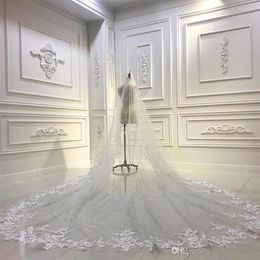 Sparkly 3M Long Wedding Veils Cathedral Length One Layer Appliqued Tulle Sequined Bridal Veil For Women With Comb337i