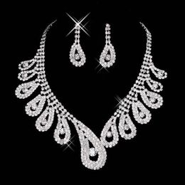 New Cheap Bling Crystal Bridal Jewelry Set silver plated necklace diamond earrings Wedding jewelry sets for bride women Bridal Acc223h