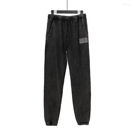 Men's Pants Korean Version Sweatpants Women/Men Elastic Waist Drawstring Washed Do Old Retro Loose Terry Fabric Black Small Foot Sport