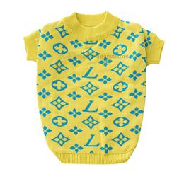 Designer Dog Clothes Brand Apparel Dog Sweater Classic Old Flower Letter Pattern Dog Turtleneck Sweaters Knitwear Warm Pet Sweater for Fall Winter Yellow XS A781
