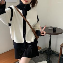 Women's Knits Black White Turtleneck Sweaters Y2k Clothes 2023 Autumn Korean Fashion Sueters De Mujer Cropped Cardigan Coat Pull Femme