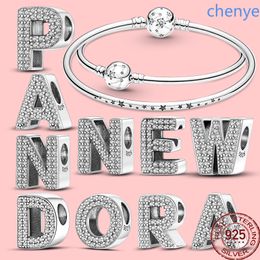 Hochwertiger Pandora-Charm aus Sterlingsilber, 2023, sechsundzwanzig Buchstaben, Anhänger, Perlen, geeignet für Damen, Armband, Halskette, Accessoires, modischer Charm