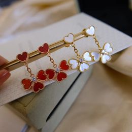 Luxury clover butterfly earrings Dangle Earrings Fashion Brand Mother-of-pearl Red Agate Earring Girl Ear Studs Wedding Gift Jewellery Accessories
