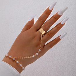 Wedding Rings European And American Fashion Cool Temperament Wild Pearl Chain Finger Ring OpenEnd Polished Simple Bracelet For Women