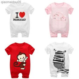 Newborn Baby Clothes Summer 2021 Baby Boys Girls Romper Short Sleeve Home Wear Cotton O-neck Cartoon Pyjamas Infant Come L230712
