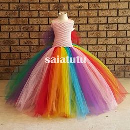 2023 New Year Rainbow Christmas Baby Princess Birthday Children Dress Stage Clothes Party Costumes Baby Tutu Dress Top Skirt