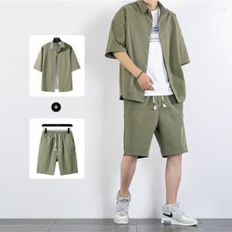 Men's Tracksuits 2023 Summer Short Sleeve Shirt Set Harajuku Solid Colour Two-piece Casual Male Shirts Tracksuit Streetwear Suit