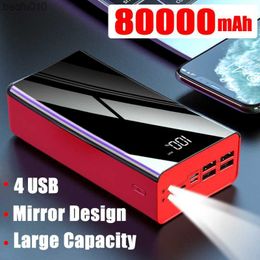 Fast Charging Power Bank 4USB Portable 80000mAh Charger Mirror Digital Display External Battery Pack For iPhone Xiaomi Samsung L230619