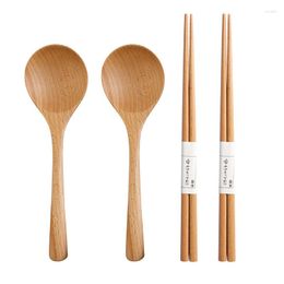 Dinnerware Sets Wooden Spoon Chopsticks Set Big Soup Chinese Japanese Sushi Sticks Wood Kitchen Cutlery