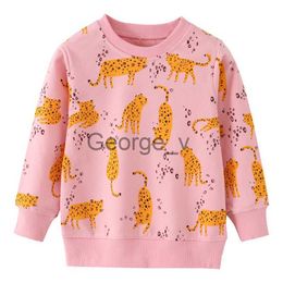 Hoodies Sweatshirts Jumping Metres Pink Girls Sweatshirts Animals Print Autumn Winter Baby Clothes Cotton Sport Kids Hoodies Shirts Costume J230724