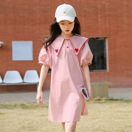 Girls Preppy Style Dress 2022 New Fashion Children Embroidery Clothing Cute Kids Summer Dresses,