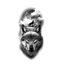 Wolf Howling Moon Temporary Tattoos Sticker for Men Hand Arm Art Tatoo Waterproof Animal Wolf Flash Tatto Fake Tattoo Stickers