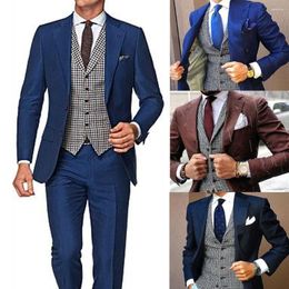 Men's Suits (Jacket Pant Vest) England Style Winter Wedding Suit Male Plaid 3 Piece For Men Clothing Slim Fit Costume Custom Made