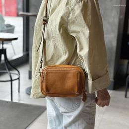 Evening Bags Fashion Leather Camera Bag Female 2023 Summer Small Square Cowhide Casual Single Shoulder Crossbody Head Layer