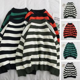 Men's Sweaters Fashion Pullover Red And Black Stripe Knitted Sweater Men Women's Autumn Winter Round Neck Casual Trend Clothing Plus Size