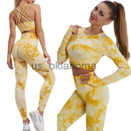Yoga Outfit Women's Yoga Set Tracksuit Female Clothing Sexy New Tiedye Sportswear High Waist Athletic Leggings Workout Bra Tight Suits J230725