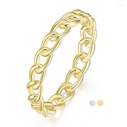 Cluster Rings Kolmnsta 925 Silver Ring Female Rope Chain Square Buckle Fashion Golden Permanent Color Couple Gift