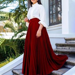 Skirts Elegant Pleated For Women High Waisted With Belt Floor Length Loose Fashion Female Birthday Party Dinner Occasion