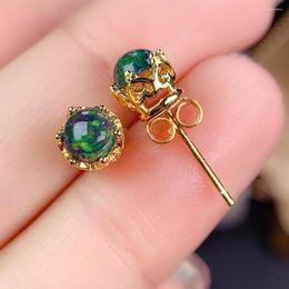 Stud Earrings Natural Black Fire Opal 925 Sterling Silver Crown Engagement Wedding Party Gift For Women