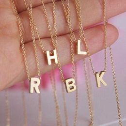 New Fashion Gold Color Initial English A-Z Letters Pendant Necklace Chain Choker Women's Small Charm Collar Titanium Stainless Steel Jewelry Accessories For Women