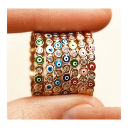 With Side Stones Bohemian Rainbow Evil Eye Rhinestone Filled Gold Rings Vintage Ladies Finger Ring Jewelry For Women In Bk Drop Delive Dhbqa