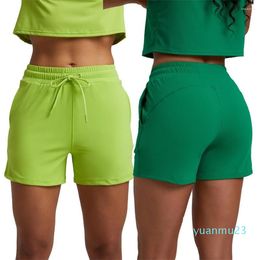 Running Shorts Women's Quick Dry Workout Drawstring High Waist Sport Yoga Athletic Gym Side Pocket Casual Women
